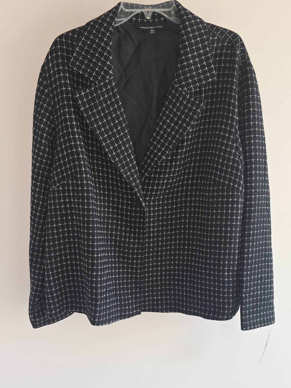 Briggs New York Blazer Womens 3X Black White Grid Acrylic Wool With Poly Lining